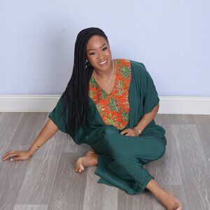 African Print Maxi Dress with Pockets & Rhinestones – Bubu, Boubou, Mumu Style